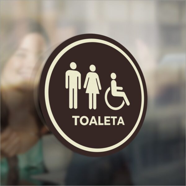 Oznaczenie toalety. Panie, panowie, osoby niepełnosprawne.