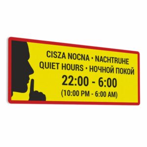 Naklejka: Cisza Nocna • Nachtruhe • Quiet Hours • Ночной Покой od 22:00 do 6:00