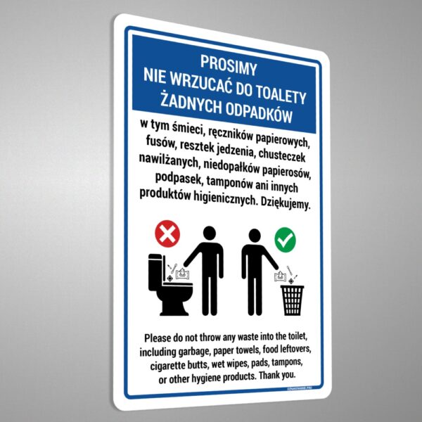 Naklejka Informacja do Toalety Prosimy Nie Wrzucać Do Toalety Żadnych Odpadków.