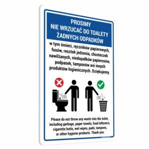 Naklejka Informacja do Toalety Prosimy Nie Wrzucać Do Toalety Żadnych Odpadków.